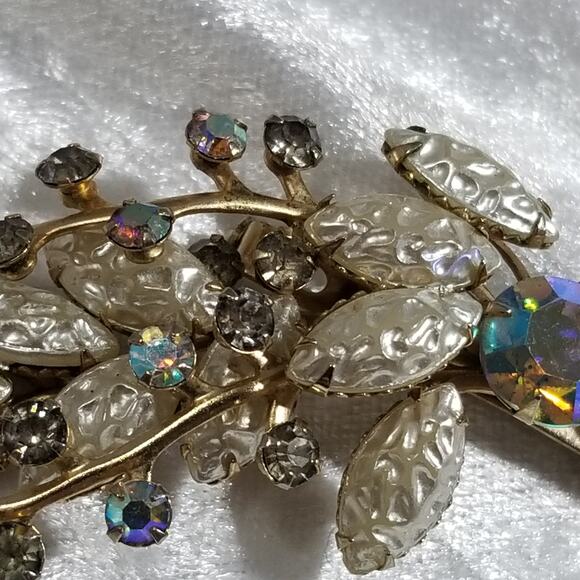 Vintage 80's floral brooch aurora borealis stones 1.1899 - Picture 15 of 16